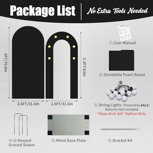 6FT Arch Backdrop with Stand, Lighted Set Wedding Birthday Party, Black - Image 3