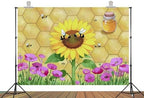 9x6ft Fabric Sunflower Honeycomb Bee Backdrop Poppy Honey Jar Background for Bee Garden Party Baby Shower Decorations Photo Shoot Studio Props - Image 2
