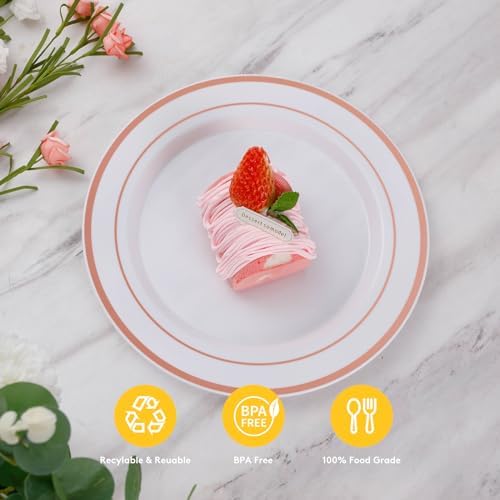Goodluck 200PCS Rose Gold Plastic Plates, Heavy Duty Disposable Plates - Image 6