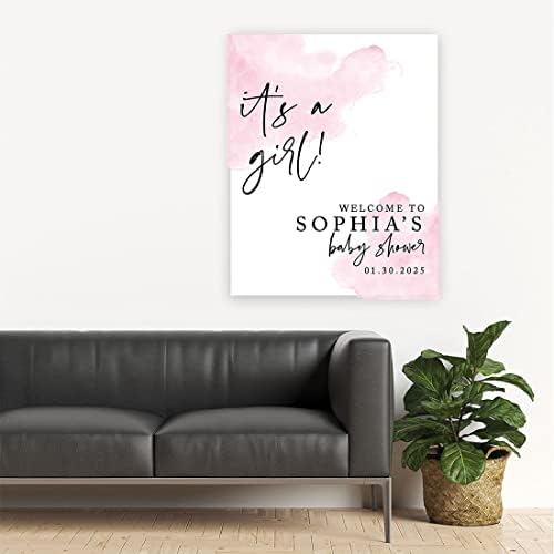 Andaz Press Custom Large Baby Shower Welcome Sign, 16" x 20", Watercolor Pink It's A Girl Personalized Canvas Welcome Sign, Signage Canvas Sign for Baby Sprinkle, Fall Baby Shower Decorations - Image 4