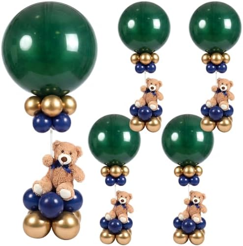 5 Set Tartan Plaid Baby Shower Centerpieces Balloon Kit Blue Gold - Image 6