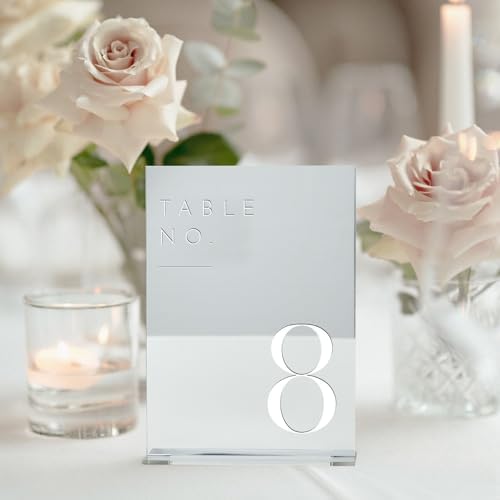Sliver Wedding Table Numbers 1-20 with Stands, 5"x7" Sliver Mirror Acrylic Table Numbers for Wedding Reception (Sliver Mirror White Font, Number 1-20, 5"x7") - Image 7