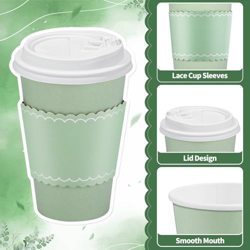 120 Pack Sage Green Coffee Cups with Lid Sleeves, Insulated To Go Paper Cup - Image 4