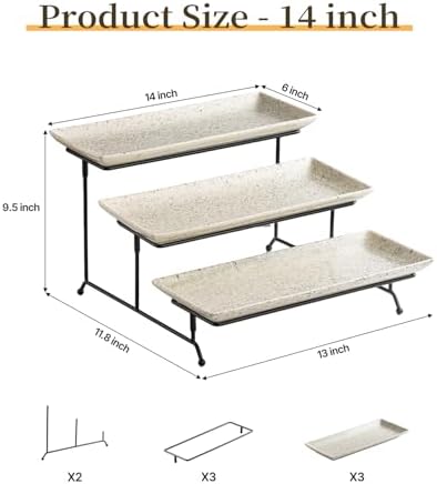 LAUCHUH 3 Tier Serving Trays for Party, Porcelain Tiered Serving Tray Stand - Image 2