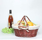 MEIEM Wicker Gift Baskets Empty Oval Willow Woven Picnic Cheap Easter Candy Storage Wine Basket with Handle Egg Gathering Wedding Basket (Brown) - Image 2