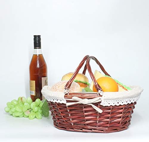 MEIEM Wicker Gift Baskets Empty Oval Willow Woven Picnic Cheap Easter Candy Storage Wine Basket with Handle Egg Gathering Wedding Basket (Brown) - Image 2