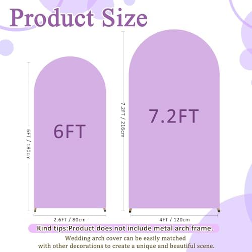 FOTSHARER 6FT 7.2FT Lavender Arch Cover Set of 2 Spandex Fitted Wedding Arch Covers Spandex Cover for Arch Backdrop Lilac Arch Cover Backdrop Fabric Chiara Arch Wall Cover for Round Top Arches Decor - Image 2