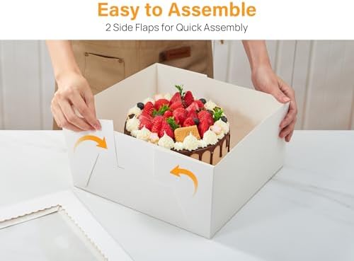 Kootek 15 Pack Cake Boxes 12 inch, 12x12x6 Tall Cake Box with Clear Window - Image 5