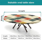 Vintage Checkered Pattern Print Oval Tablecloths Stain Resistant Oilproof Elastic for Mother's Day Father's Day Valentine's Day Fits for 52" x 70" Oval Table - Image 4