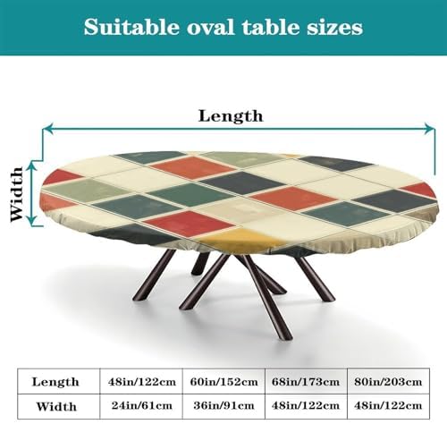 Vintage Checkered Pattern Print Oval Tablecloths Stain Resistant Oilproof Elastic for Mother's Day Father's Day Valentine's Day Fits for 52" x 70" Oval Table - Image 4