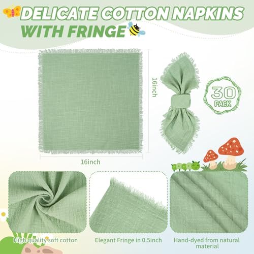Showgeous 30 Pack Sage Green Cloth Napkins with Fringe, 16x16 inch - Image 2