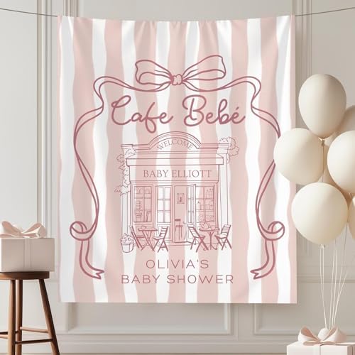 Cafe Bebe Baby Shower Banner, Parisian French Cafe Theme Sign, Coffee Shop Baby Girl Party Backdrop, Personalized Coquette Pink Welcome Tapestry, Customizable Girl Event Decor, Party Supplies by Unknown