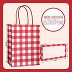 JarThenaAMCS 100Pcs Christmas Red White Checkered Kraft Paper Bag With Handles Gingham Treat Gift Bags Candy Goodie Bag for Baby Shower Birthday Party Favors Supplies - Image 2