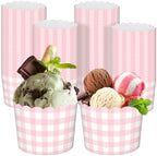 Vesici 150 Pcs Ice Cream Cups Gingham Party Supplies, 10 oz, Pink by Vesici