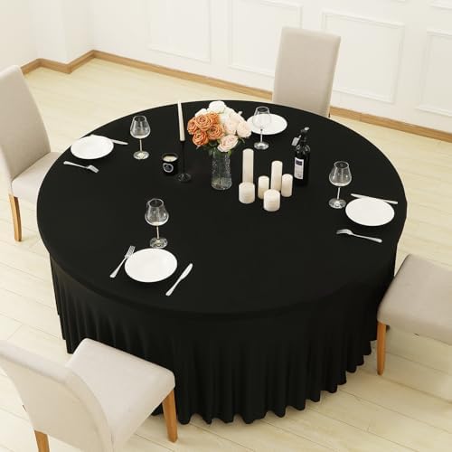 GALLETY Black Table Cloth for 5FT Round Tables, Fitted Spandex 120 inch Round Tablecloth, Wrinkle Free Black Table Skirt for Receptions Birthday Holiday Dinner Banquet Juneteenth Decorations - Image 4