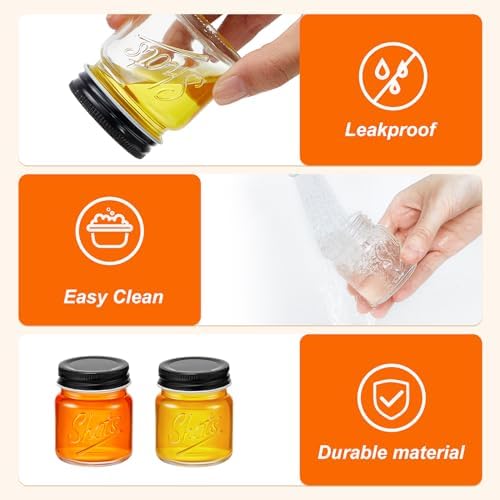 Tessco for you Mini Mason Jar Shot Glasses with Lids 2 oz Dishwasher Safe Mason Canning Jars for Bachelorette Wedding Party Favors Bar Drinks Home Desserts Honey Jam Candy(Clear, Black,36 Pcs) - Image 3