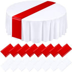 Tudomro 16 Pcs White and Red Round Tablecloth and Satin Runner Set by Tudomro