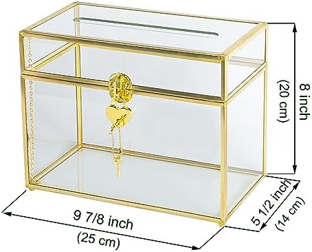 Glass Wedding Card Box with Slot, 10.2 inch Clear Card Box Gold Brass Gift Card Storage Box with Lock Perfect for Wedding Receptions, Baby Shower, Birthday Party, Bridal Shower - Image 6