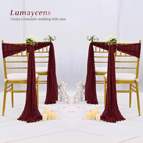 50 PCS Cheesecloth Chair Sashes Bows Wedding Aisle Decorations Chair Ribbon Ties Back Sash for Wedding Party Events Banquet Chair Cover Decoration (Burgundy) - Image 6