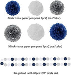 Navy Blue White Silver Party Decorations Kits 27pcs-Paper Flowers,Banner Flags,Tassel Garland Birthday Bachelorette Boy Baby Shower Gender Reveal Graduation 2022 Decorations Lasting Surprise - Image 5