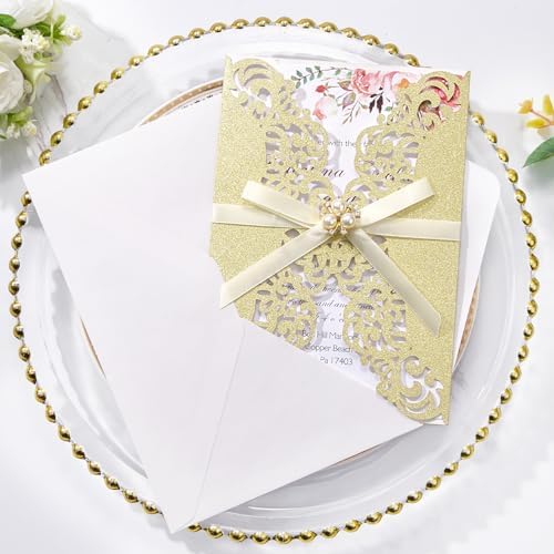 50PCS Gold Wedding Invitations, with Blank Cards Custom Your Party Invites - Image 3