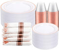 DaYammi 350PCS Rose Gold Plastic Dinnerware Set for 50 Guests, Plastic Plates for Party Include: 50 Dinner Plates, 50 Dessert plates,50 Pre Rolled Napkins with Rose Gold Silverware,50 Cups for Wedding by DaYammiwillaccompanyyou
