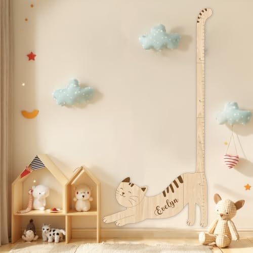 Personalized Name Kids Height Wall Chart - Cat Wood Height Chart - Image 2