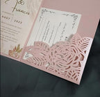 50sets Green Laser Cut Wedding Invitations Card Rose Greeting Cards Envelopes Invitation for Wedding Birthday Baby Graduation Party Supplies (Only invitation cards, Pink) - Image 5