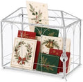 Glass Cards Box with Slot & Lock - 10.2" x 5.9" x 8" Vintage Geometric, Wedding Receptions, Home Reception, Tabletop Decor, Christmas Party, Silver - Slot Length 6.1 Inches by Giadun