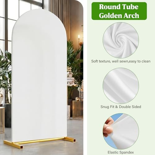 Arch Backdrop Stand with Cover Set, 7.2FT,6FT Gold Metal Wedding Arch for Ceremony, Heavy Duty Balloon Arch Stand with White Spandex Cover for Birthday Party, Baby Shower, Graduation - Image 4