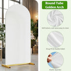 Arch Backdrop Stand and Cover Set, 6 x 2.6FT Gold Metal Wedding Arch for Ceremony, Heavy Duty Balloon Arch Stand with White Spandex Cover for Birthday Party, Baby Shower, Graduation, Event Decor - Image 4
