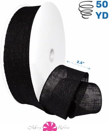 Morex Natural Burlap Wired Ribbon for Decorations, Holidays, Parties, Home and Outdoor Decor, 2.5" x 50 Yd, Black - Image 2