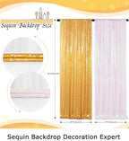 ShinyBeauty Sequin Photo Backdrop Curtains Gold Transparent White 2x8FT - Image 6