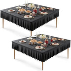 Wish Care 2 Pack Black Spandex Tablecloths for 60x60 Inch Square Tables, Stretch Fitted Table Clothes with Pleated Ruffle Skirt for 60” Table, Wrinkle Free and Elastic, for Party Kitchen Home Dining by WishCare