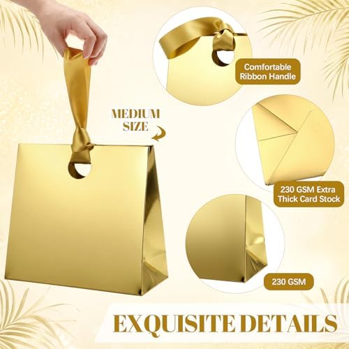 Feifeiya 30 Pcs Medium Gold Gift Bags with Ribbon Handle - Image 3
