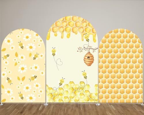 Honeycomb Arched Fabric Backdrop Covers for Bee Day Party Cute Bee Arch Covers Stretchy Backdrop Baby Shower Decor Props(Cover Only) - Image 4