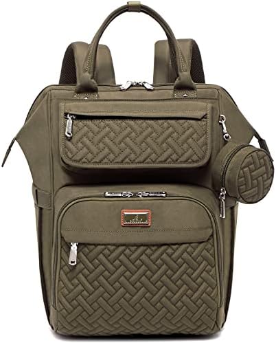 BabbleRoo Diaper Bag Backpack, Multifunction Nappy Changing Bag with Changing Pad, Stroller Straps & Pacifier Case, Unisex Stylish Travel Back Pack for Moms & Dads - Army Green by BabbleRoo