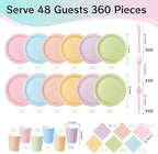 360 Pcs Pastel Disposable Plates and Napkins Tableware Set for 48 Guests - Image 2