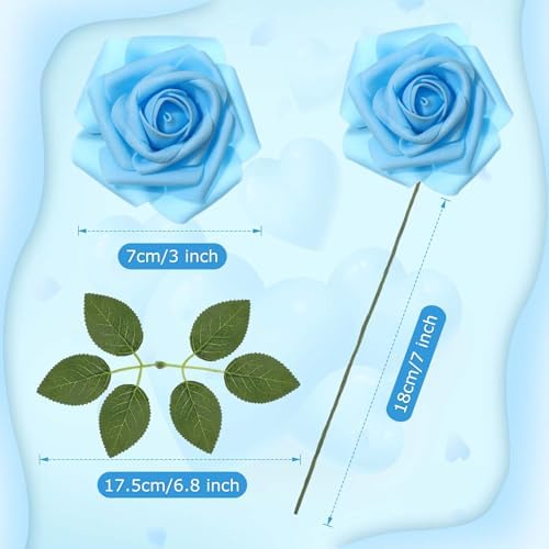 100 Pcs Artificial Foam Rose Flower Faux Bouquet Wedding Fake Rose Gift for Mother's Day Women DIY Bridal Shower Party Table Birthday Home Spring Decor (Light Blue) - Image 2