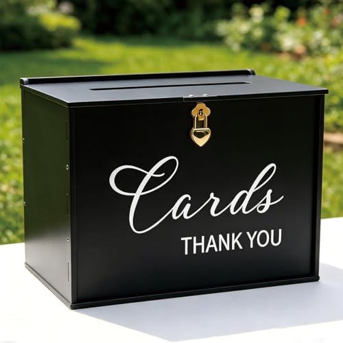 Extra Large Card Box with Lock & Slot, Gothic Black Wedding Card Boxes for Reception Money Gift Envelope, Spacious Gift Cards Holder Box for Black Party Graduation Funeral Charity Table Decor by SOFARKKTPARTYCARDBOX