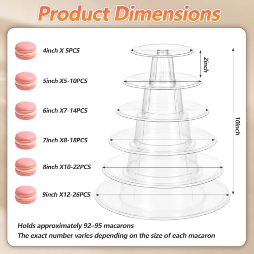 6 Tiers Clear Macaron Tower Stand, 2 Pcs Plastic Macaron Display Holder - Image 2