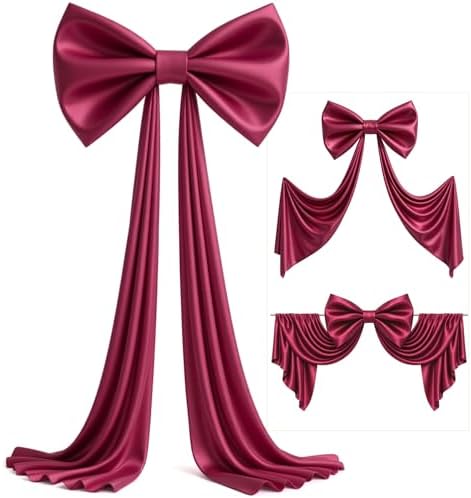 Big Burgundy Bow Backdrop Large Maroon Bow Decor Gift Bows Birthday Decorations 48x24x120 Inches Giant Bow Birthday Party Backdrop for Wedding Baby Shower Photography Coquette Room Decor - Image 4