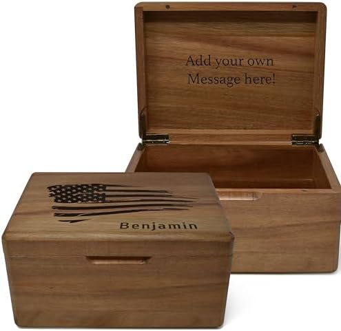 USA Flag Box with Name, Personalized Wooden Keepsake Box for Mens, Boys by TopObsession