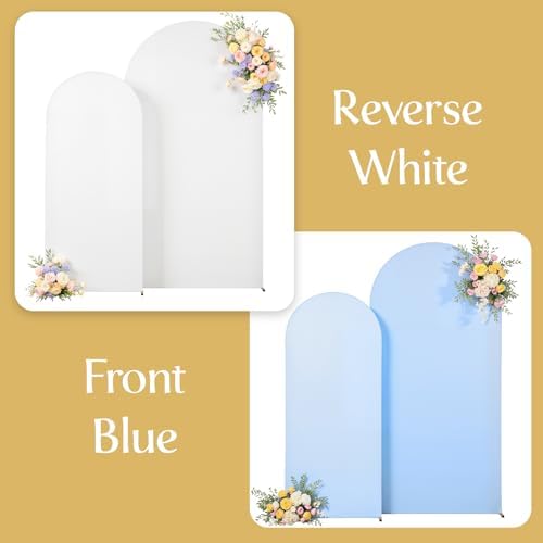 White and Blue Arch Backdrop Cover 7.2FT 6FT Wedding Arch Covers Set of 2 Spandex Fitted Fabric Backdrops Double-Color Arches Covers Stretchy Backdrop for Party Baby Shower Birthday Decoration - Image 5