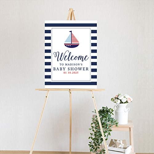 Andaz Press Personalized Large Canvas Baby Shower Welcome Sign, 16 x 20 Inches, Nautical Sail Boat, Guestbook Alternative, Custom Baby Shower Sign, for Nautical Baby Shower, Baby Sprinkle Theme - Image 2