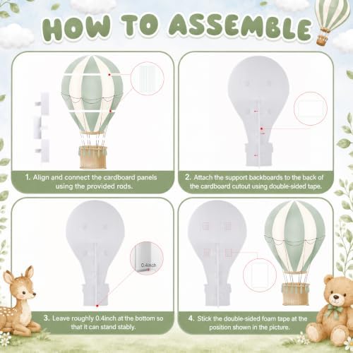 2.9 ft x 4.9 ft Hot Air Balloon Baby Shower Decorations, Large Sage Green Hot Air Shaped Cardboard Cutout, Life-Size Standup Photo Booth Props for Birthday Party Celebration Backdrops Decor - Image 3