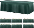 6 Pack Hunter Green Spandex Tablecloth for 8 Foot Rectangle Tables, Wrinkle Free Fitted Table Cloth Cover 8FT Green Stretchy Tablecloths with Skirt for Parties Weddings Birthday Banquet Baby Shower by Htper