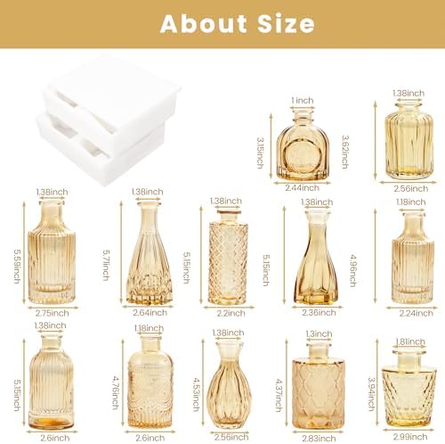 TBWIND Gold Amber Glass Bud Vases Set of 12, Small Vases for Flowers - Image 3