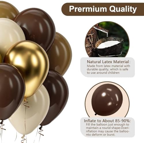 Brown and Gold Balloons Kit - 60pcs 12 inch Tan Sand White Latex Balloons Neutral Helium Fall Coffee Balloons and Electric Balloon Pump Multiple - Image 3