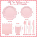 400 Pcs Pink Paper Plates and Napkins Party Supplies Serve for 50 Guests - Image 2
